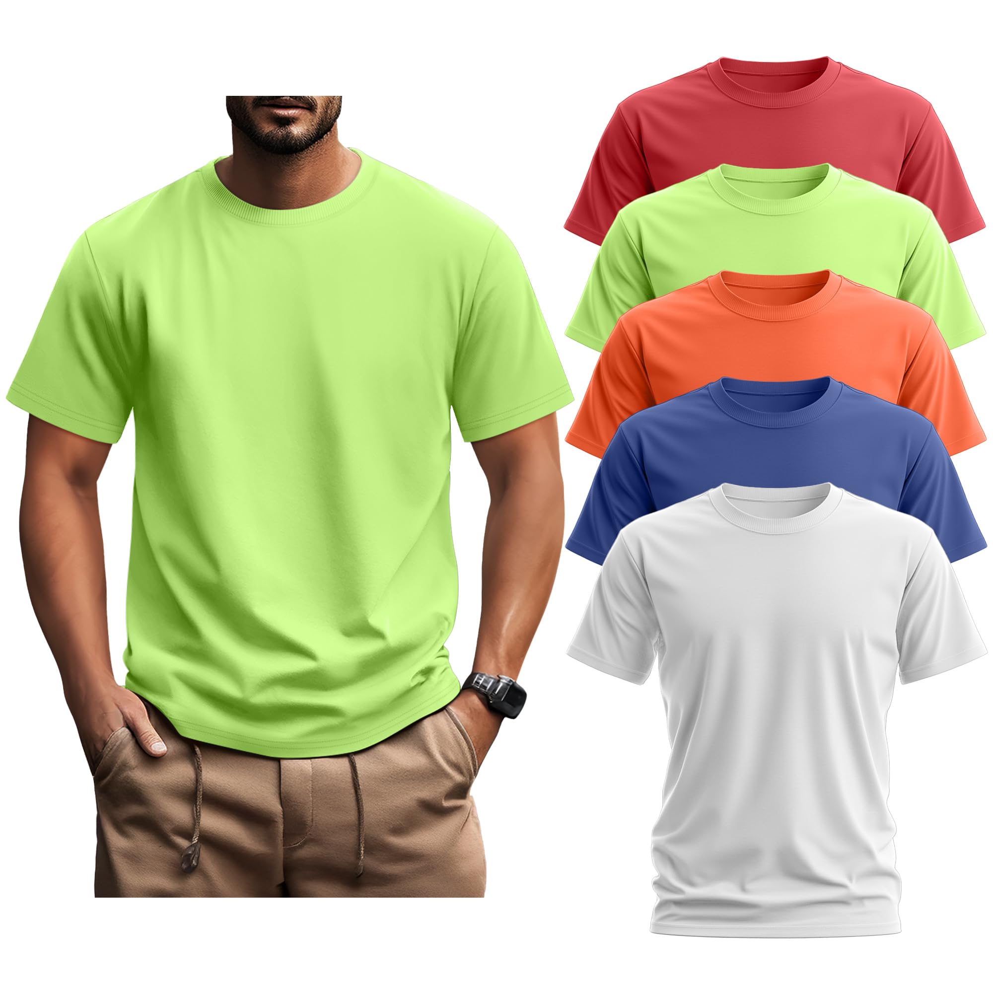 Ficerd 5 Pack Men's Big and Tall Shirts Short Sleeve Cotton Tee Summer Crew Neck Oversize Top Loose Fit Shirt Multipack