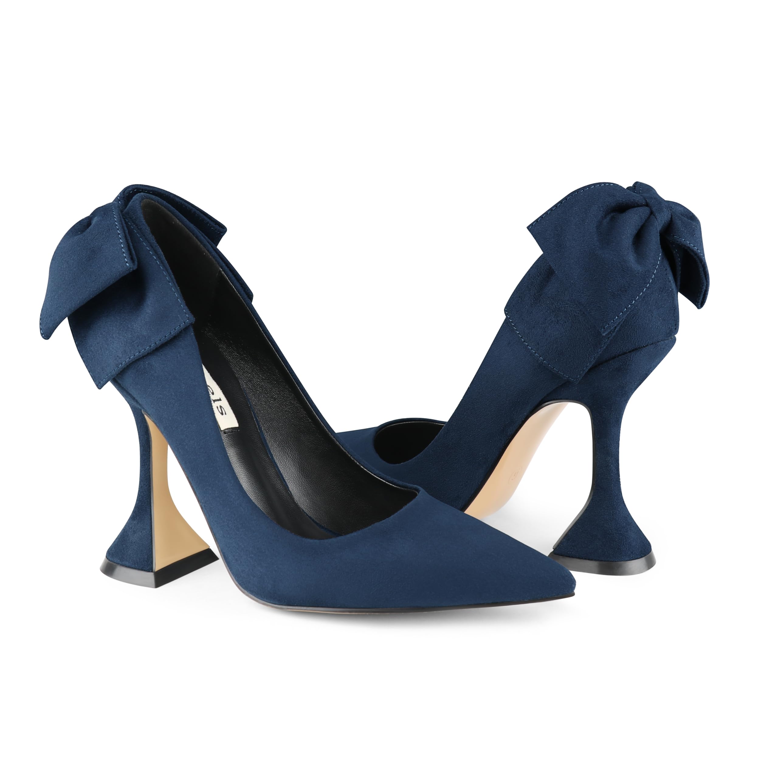 Zzheels Women's 3.74" Bow Pumps Pointed Toe Triangle Heel Pump Wedding Shoes