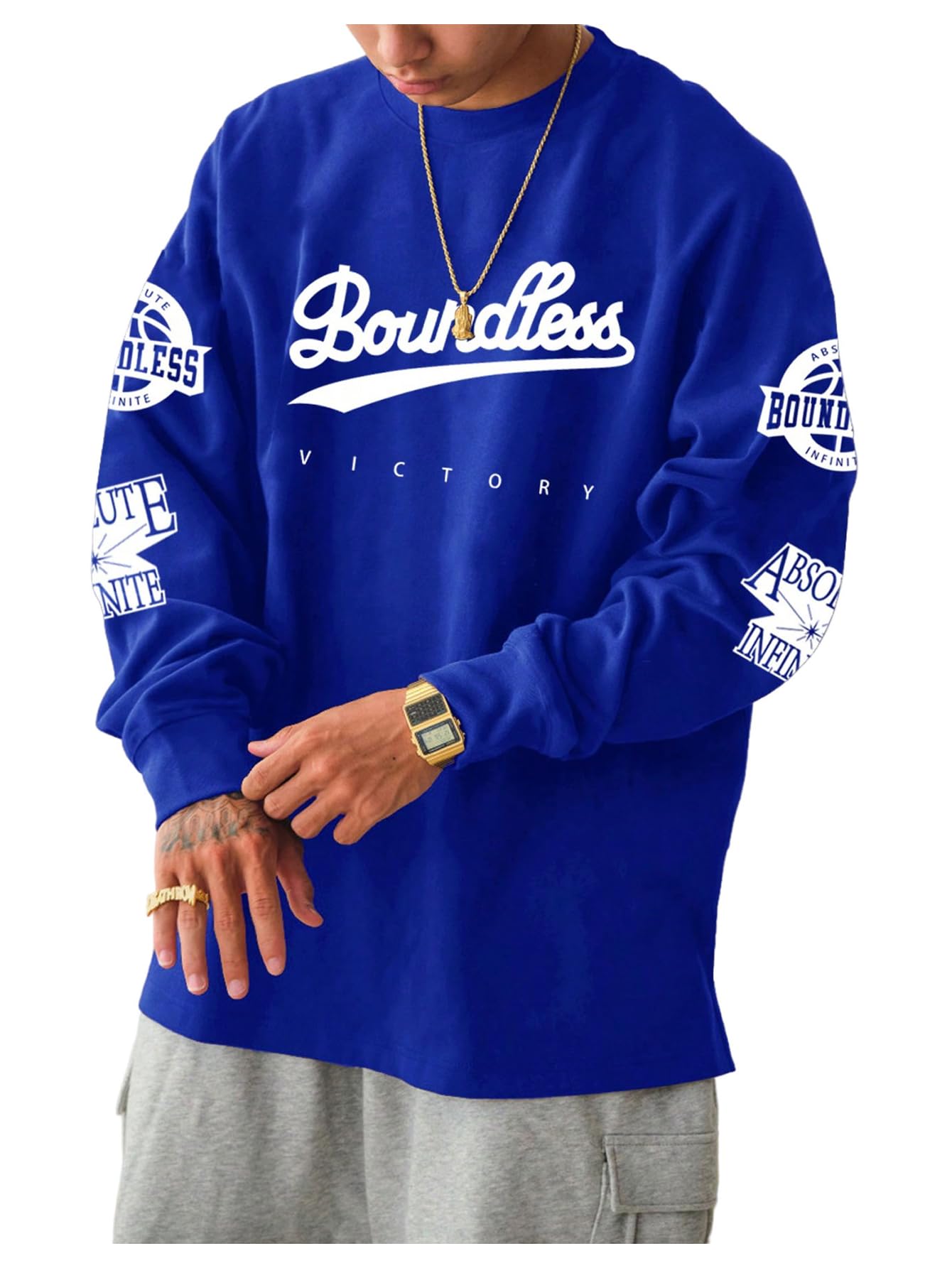 MakeMeChic Men's Graphic Oversized Sweatshirt Long Sleeve Crew Neck 90s Vintage Tee Shirts Streetwear