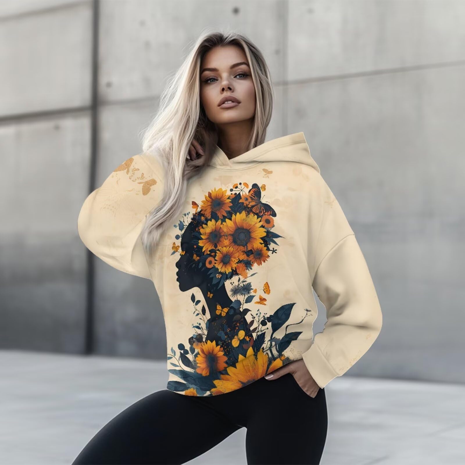 Xernghsao Women's Spring and Autumn Hooded Sweatshirt Street Fashion African American Individuality Fashion