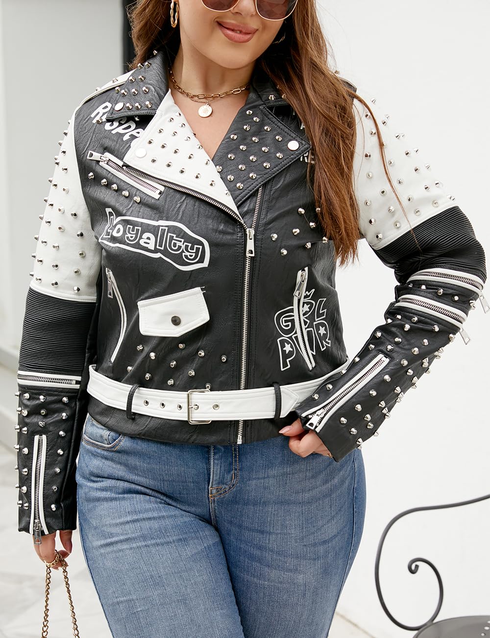 Geschallino Women's Faux Leather Jacket Plus Size Fall Motorcycle Biker Clothes Outfits Short Fashion PU Coat (1X-5X)