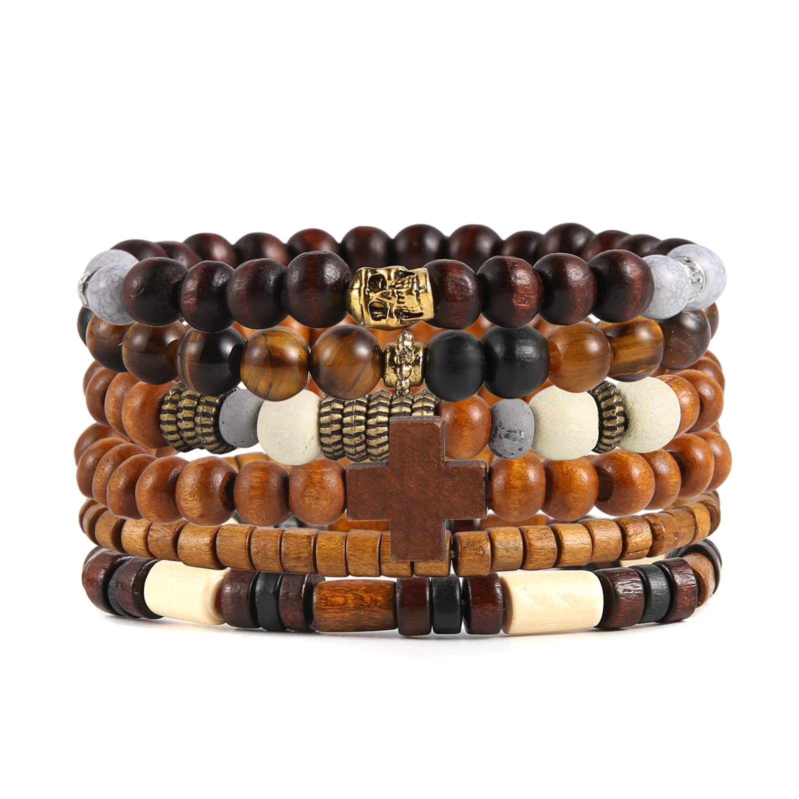 HZMAN Wrap Bracelets Men Women, Hemp Cords Wood Beads Ethnic Tribal Bracelets, Leather Wristbands