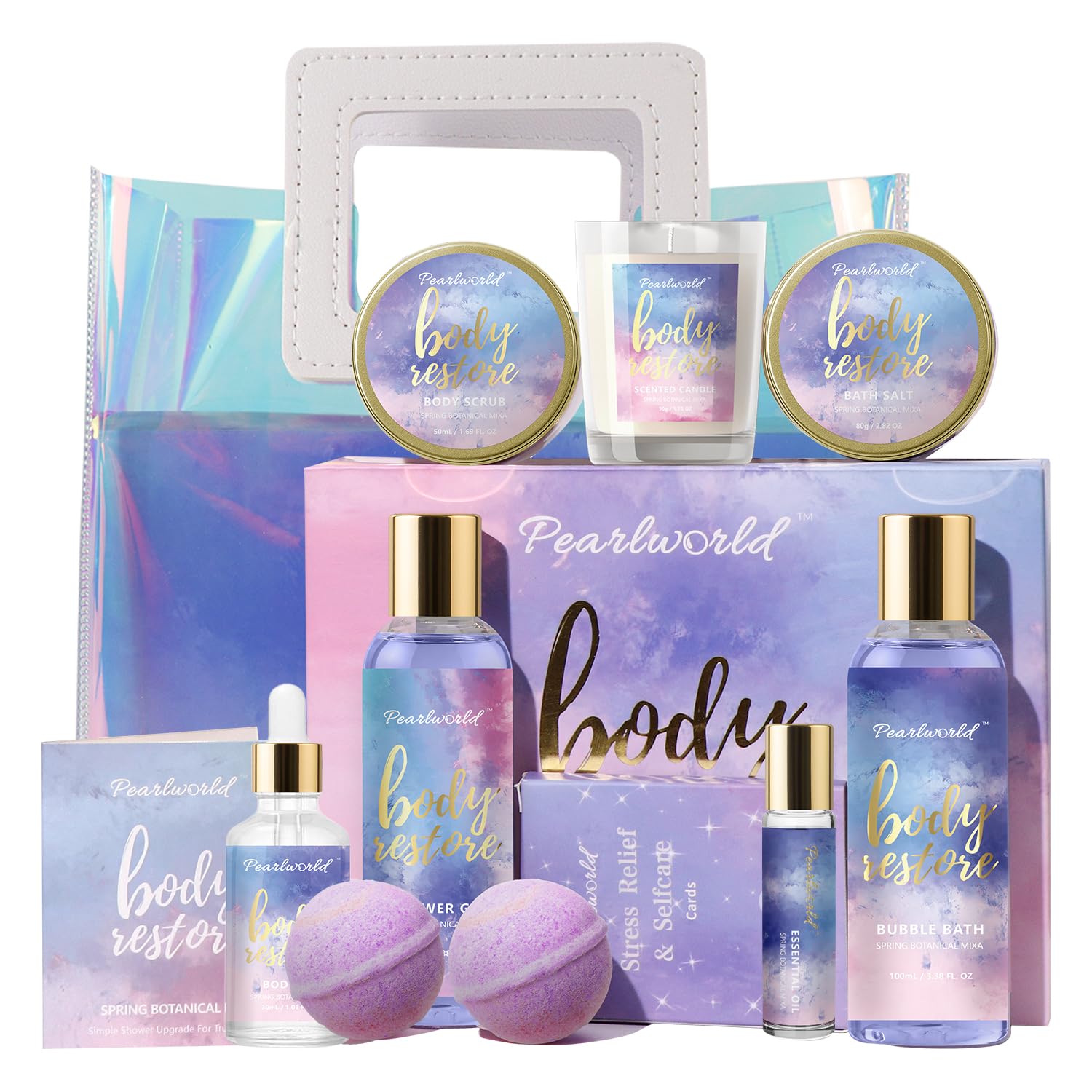 PEARLWORLD Bath Set with Ocean Scented Spa Gifts for Men, Christmas Birthday Self Skin Care Set for Men, Spa Gift Baskets for Him, 12Pcs Men's Spa Kit Gifts for Bath Spa