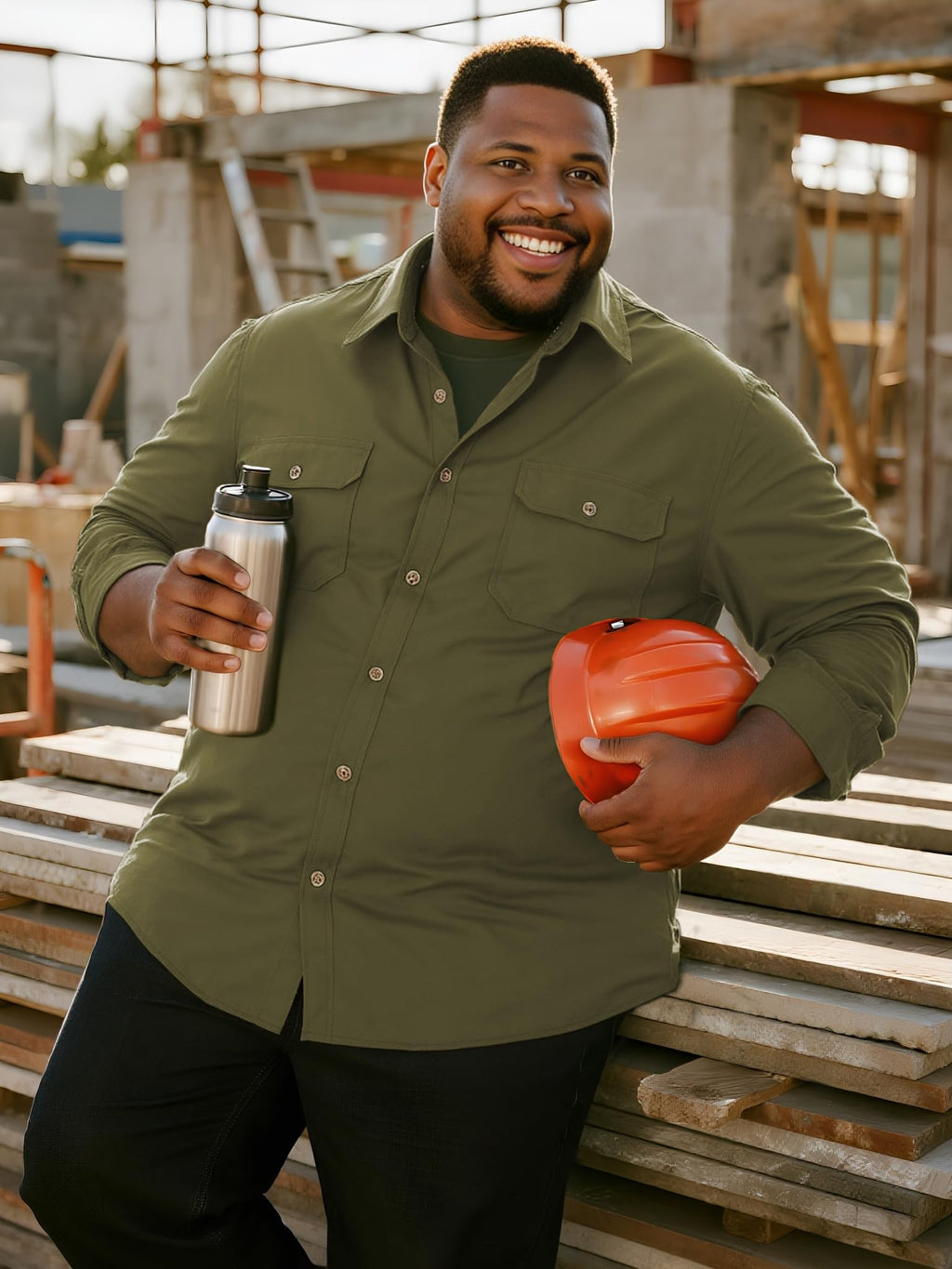 Big and Tall Shirts for Men,Button Down Work Shirt with Roll-Up Sleeves and Utility Pockets,Casual Outdoor Western Fit