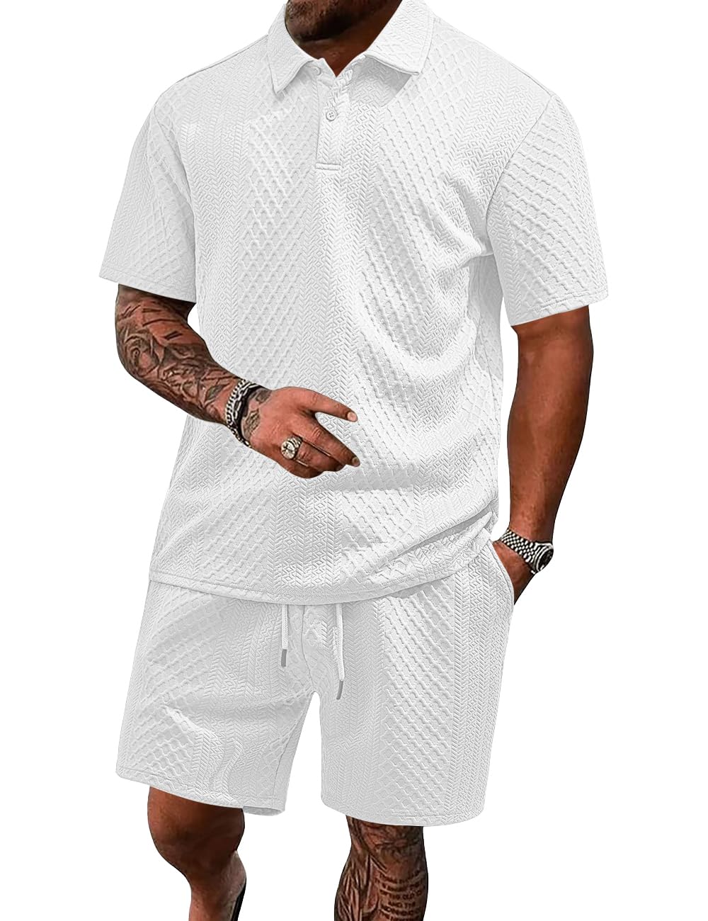 LINENNMAIN Men's 2 Pieces Outfits Casual Polo Shirt and Shorts Set Collar Athletic Jogging Summer Tracksuit