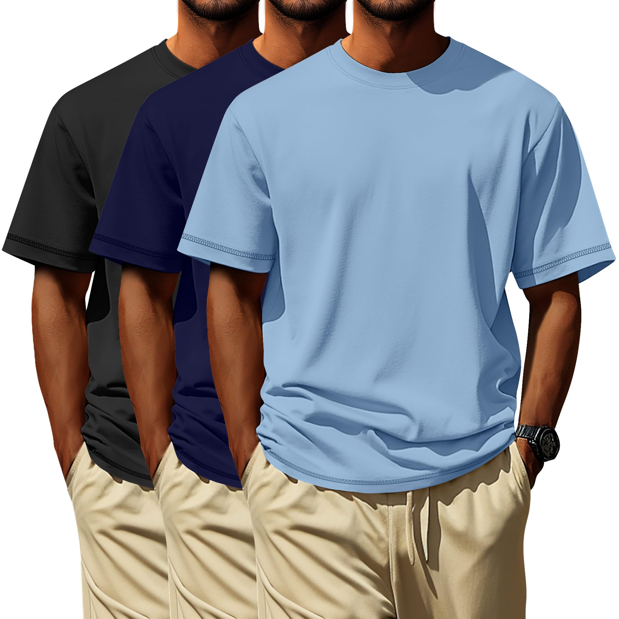 Neer 3 Pack Big and Tall Shirts for Men L-7xl, Short Sleeve Men Crewneck Tops Loose Casual Large T-Shirts Summer Basic Tee
