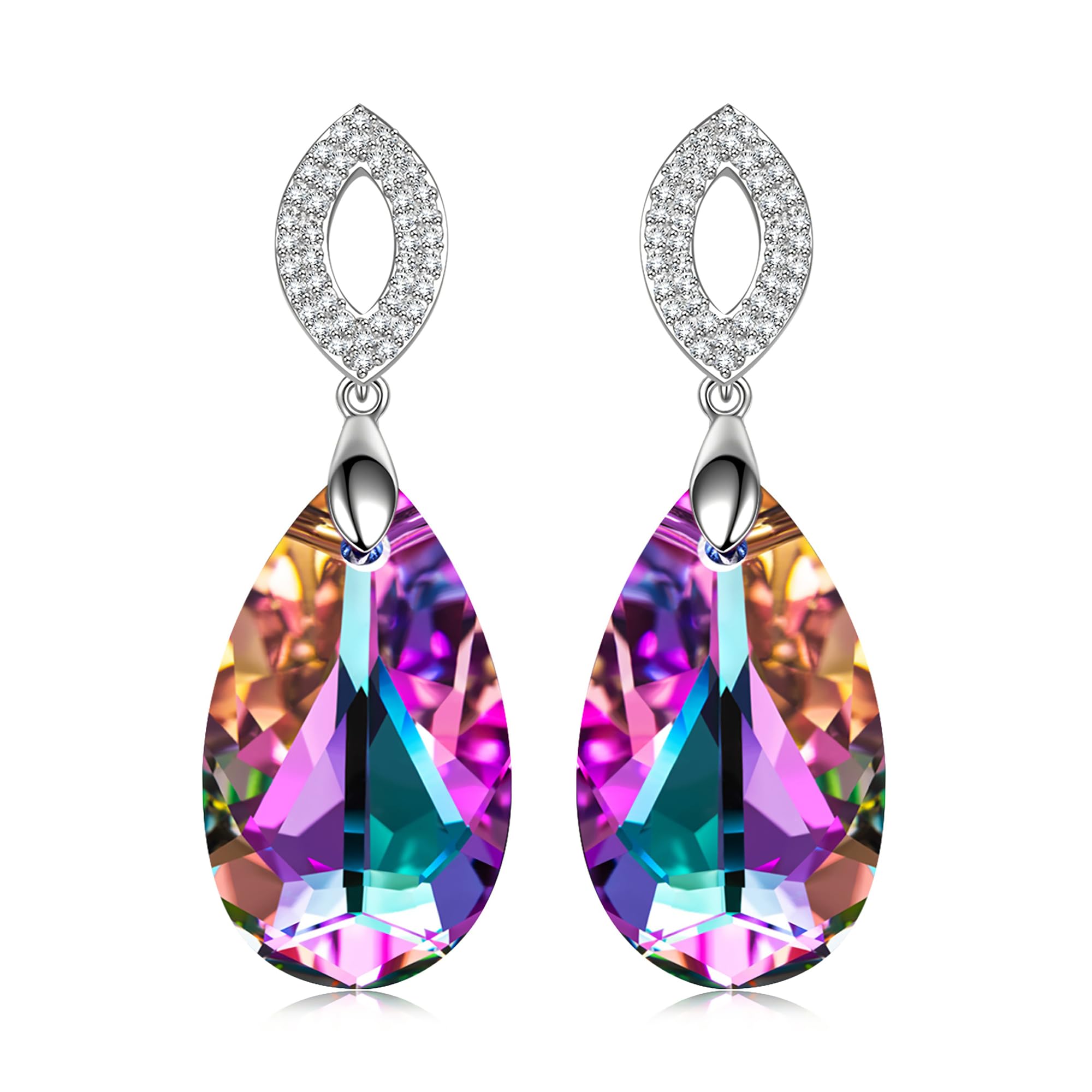 Swarovski Crystals 925 Sterling Silver Drop Earrings, White Gold Plated Jewelry for Women, Ideal Gift for Birthday, Anniversary, Christmas, Valentine's & Mother's Day, Gift-Ready Packaging