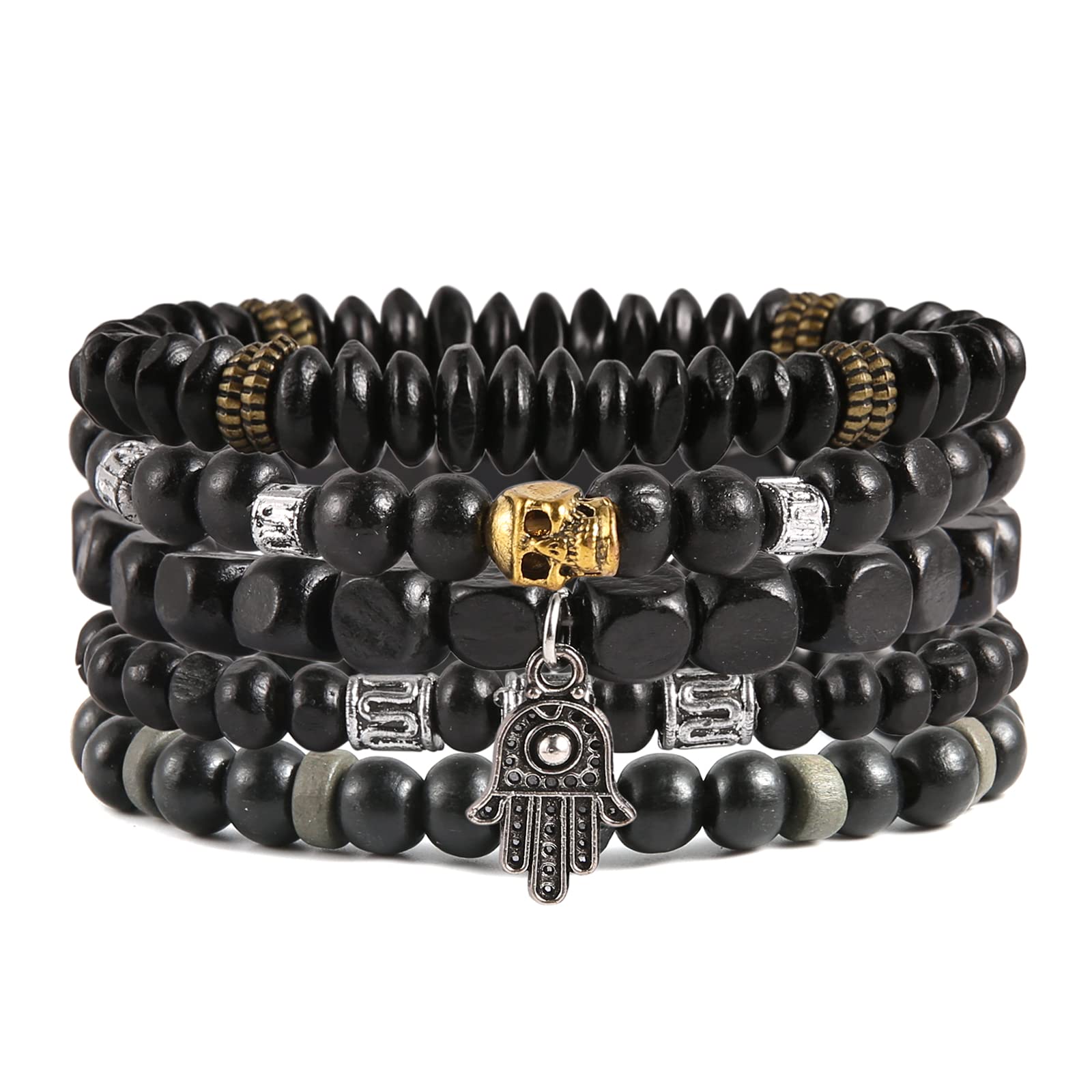 HZMAN Wrap Bracelets Men Women, Hemp Cords Wood Beads Ethnic Tribal Bracelets, Leather Wristbands