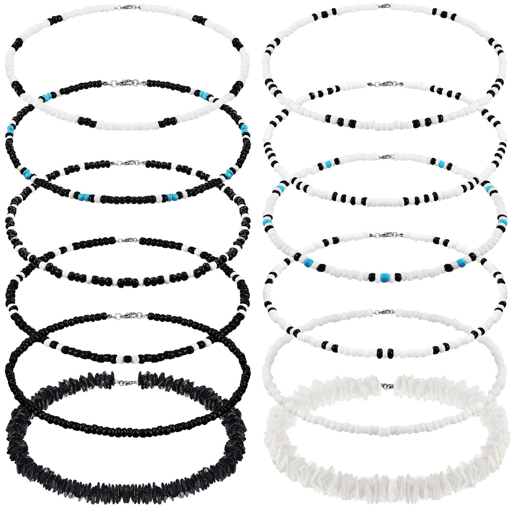 Yinkin 12 Pcs Puka Shell Necklace Bulk for Men Women Beach Surfer Beaded Necklace Summer Surfer Chokers Jewelry