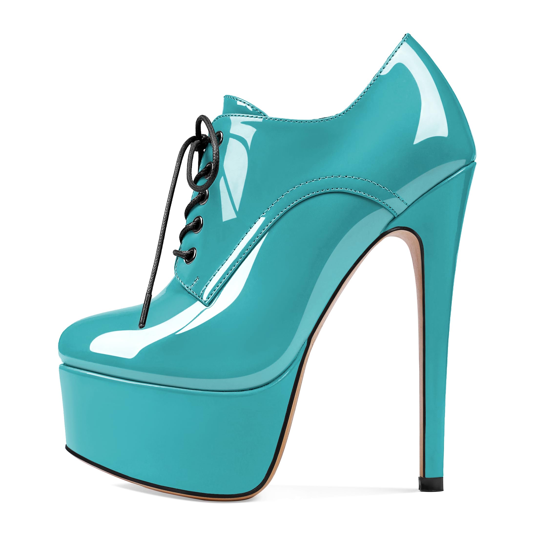 SAMMITOP Women's Round Toe Lace Up Ankle Boots Platform High Heel Pumps Party Dress Shoes