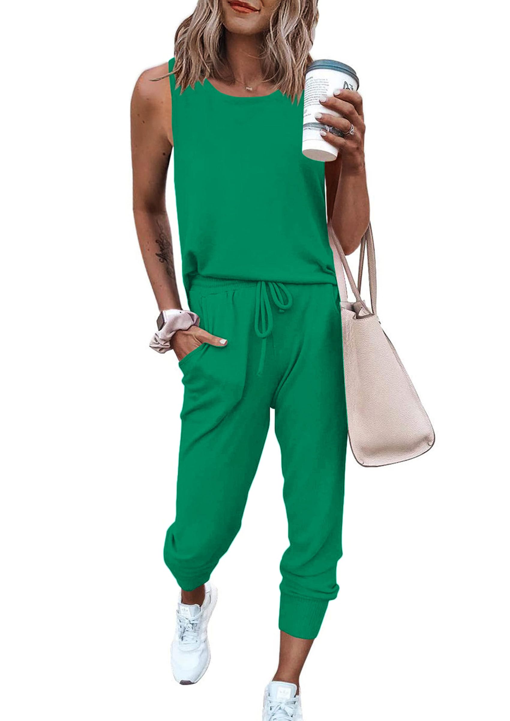 PRETTYGARDEN Women's Two Piece Outfit Sets Casual Summer Sleeveless Matching Lounge Wear Spring Travel Clothes Tracksuit