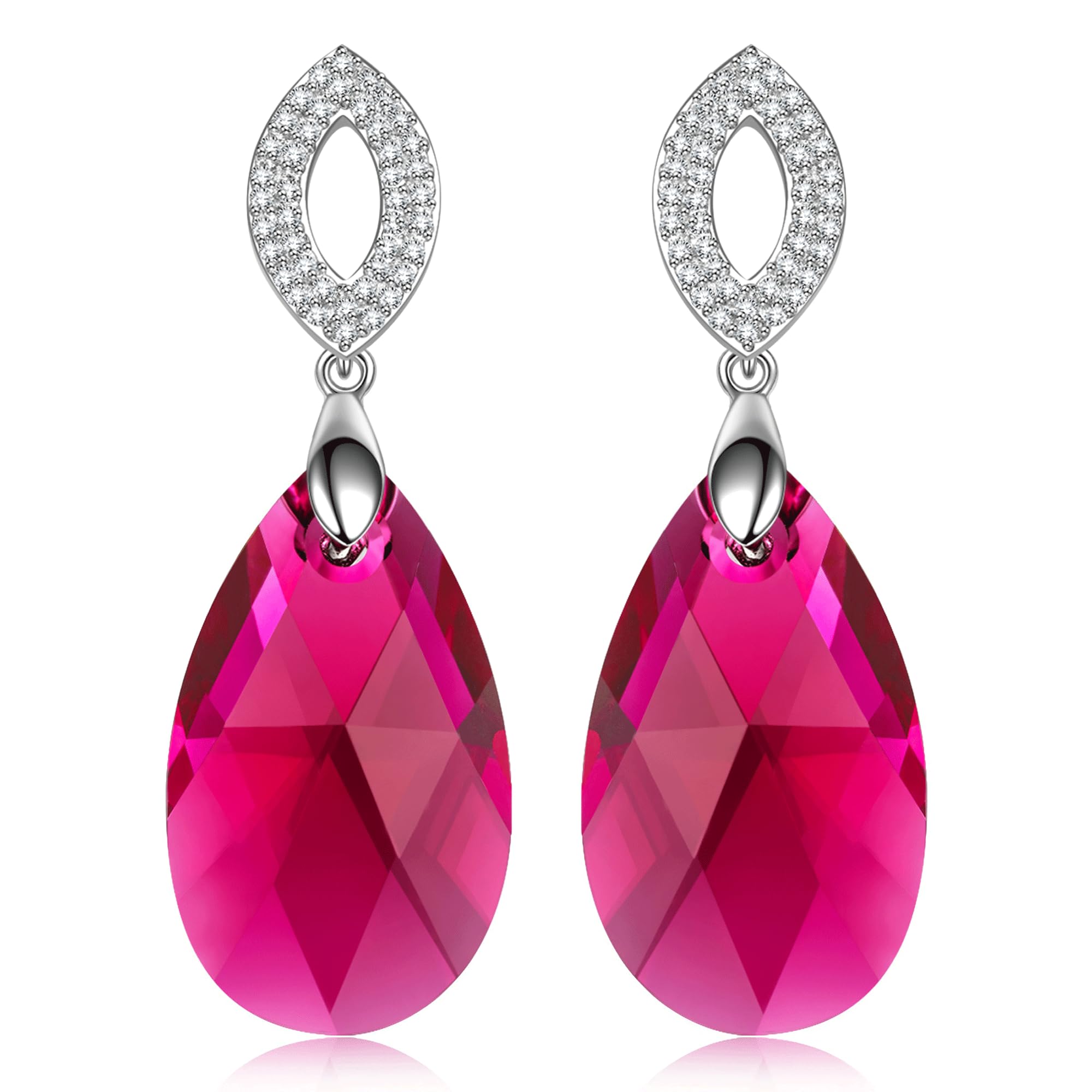 Swarovski Crystals 925 Sterling Silver Drop Earrings, White Gold Plated Jewelry for Women, Ideal Gift for Birthday, Anniversary, Christmas, Valentine's & Mother's Day, Gift-Ready Packaging