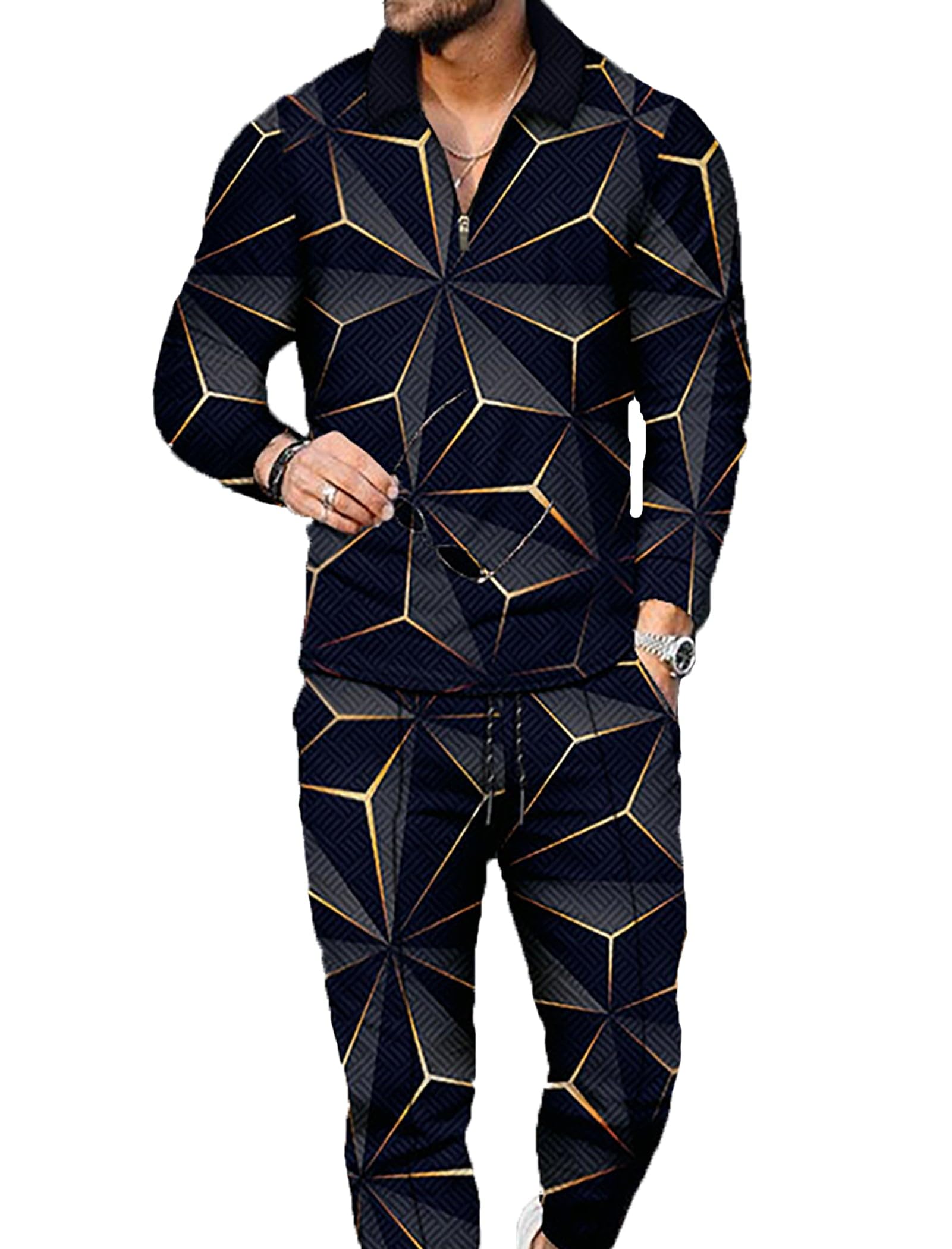 Kubsid Mens Tracksuit Set 2 Piece Long Sleeve Polo Shirt and Pants Jogging Sweatsuits Sets Casual Fashion Vacation Outfits
