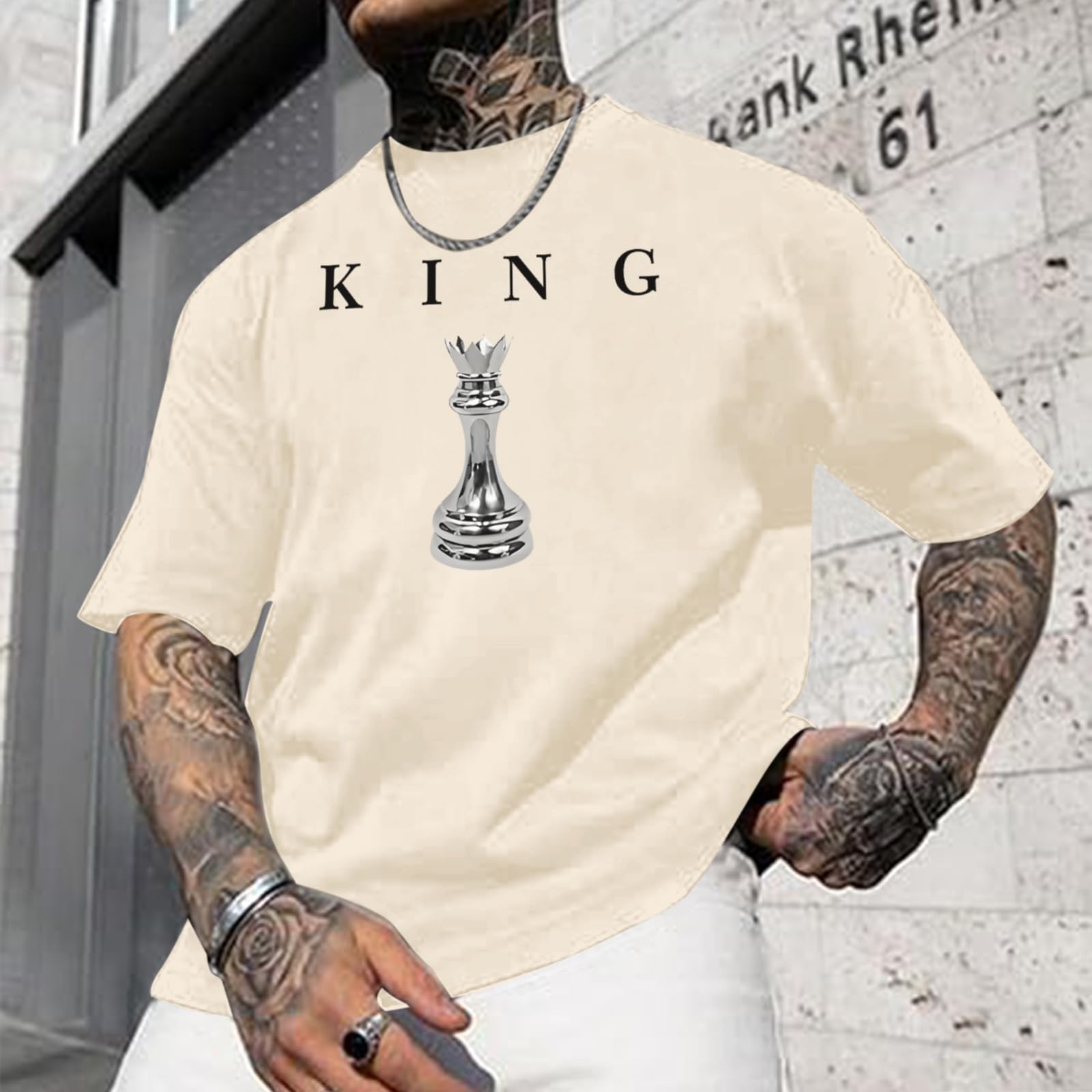 Kelxjia Men's King Chess Shirt Graphic Tees Designer Printed T Shirts for Men Urban Letter T-Shirt Streetwear