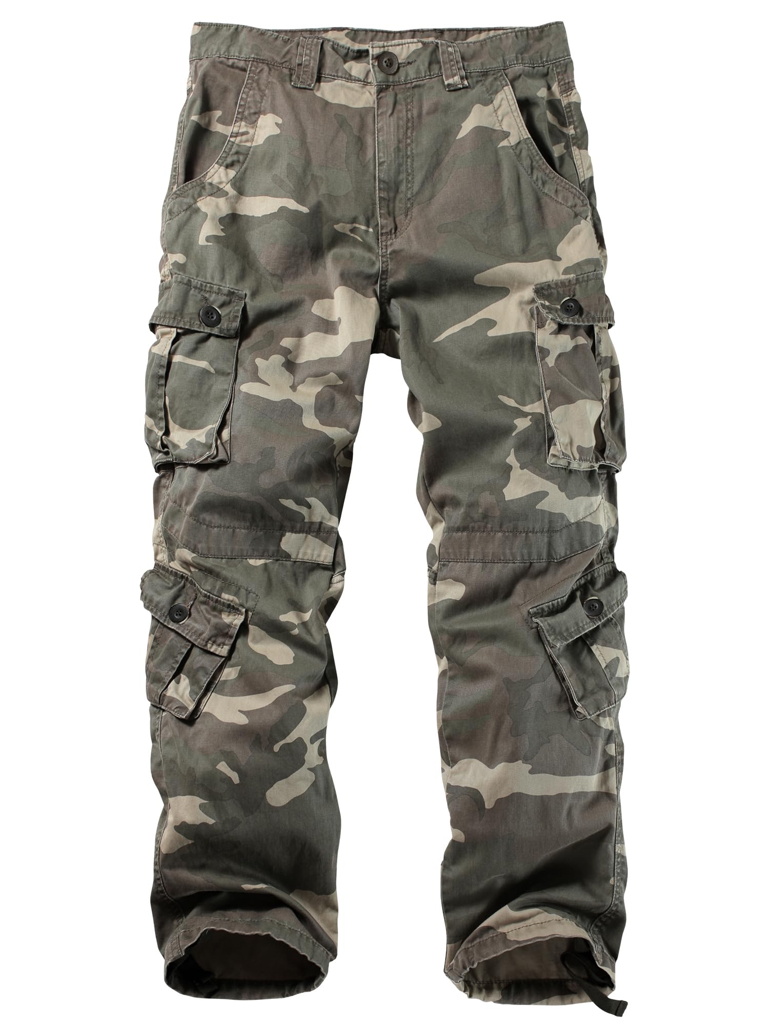 AKHIKING Men's Camo Cargo Work Pants Cotton Tactical Ripstop Casual Combat Pants with 8 Pockets