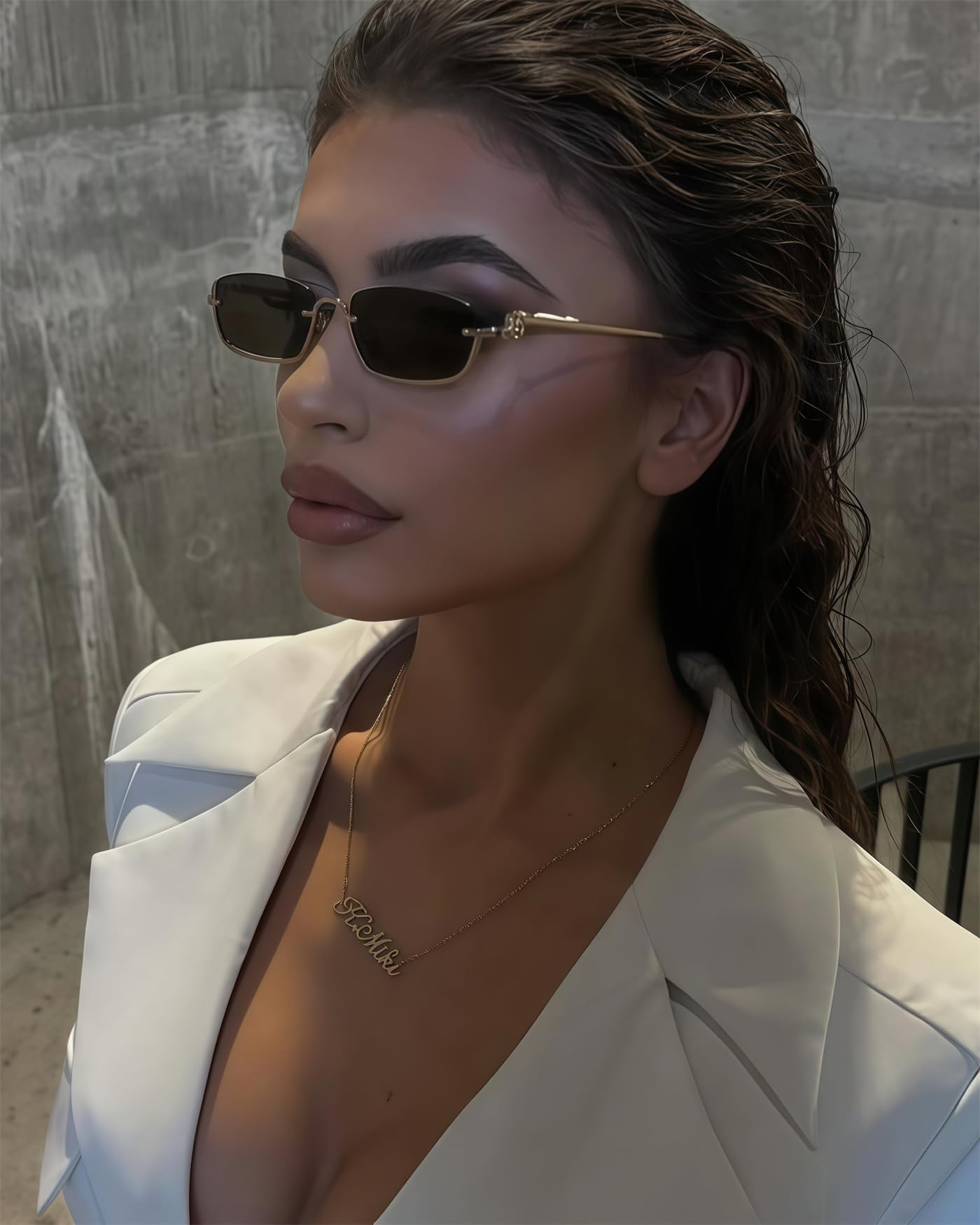 TYA Retro Y2k Sunglasses for Women Men,Trendy Semi-Rimless Sun Glasses Irregular Narrow Gold Sunnies UV400