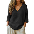 Linen Shirt Women 3/4 Sleeve Summer Casual V Neck Spring Tops Tunic Blouses Loose Fit Cotton Trendy Beach Vacation Clothes