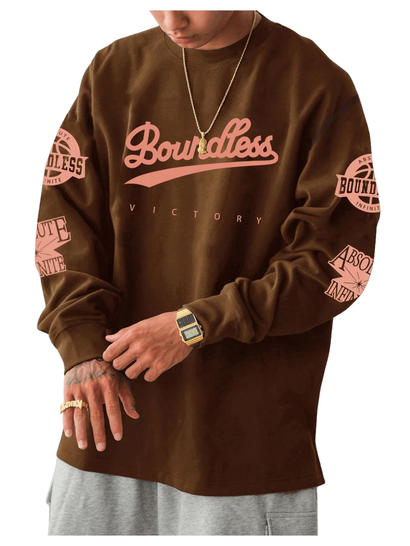 MakeMeChic Men's Graphic Oversized Sweatshirt Long Sleeve Crew Neck 90s Vintage Tee Shirts Streetwear