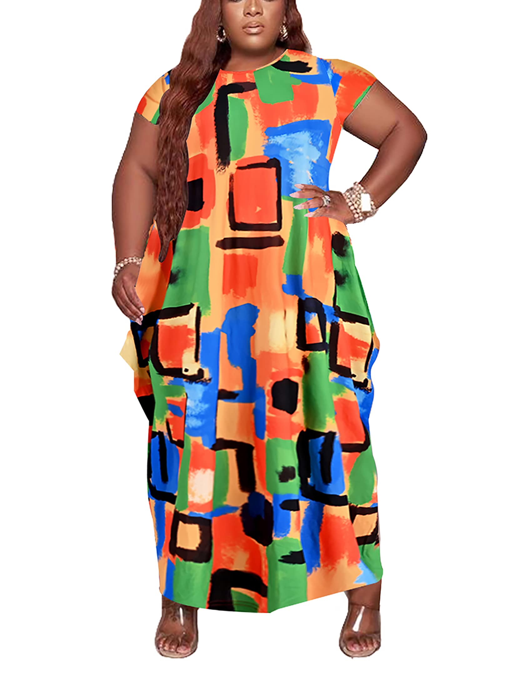 AIIYYQB Women's Summer Plus Size Short Sleeved Long Dress Casual Loose Faith Beach Maxi Dress with Pockets