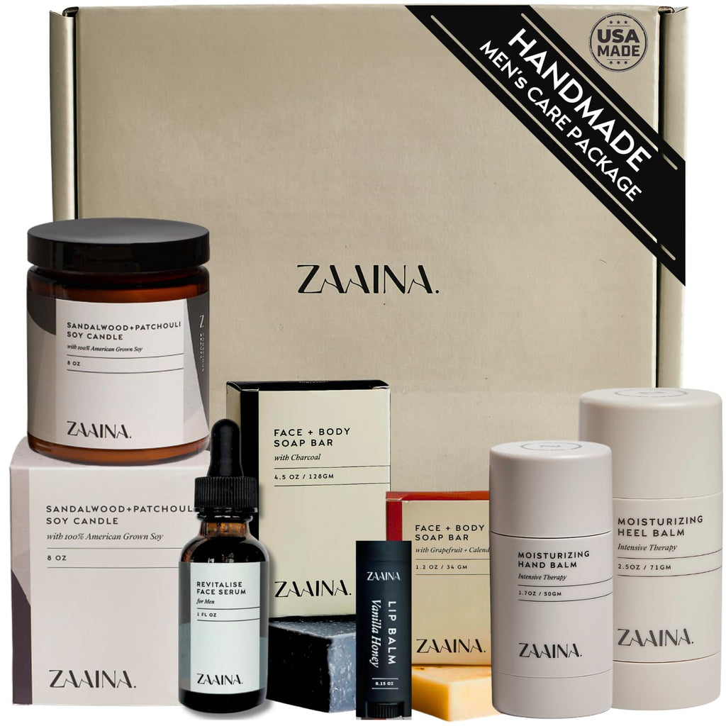 Men's Self Care Package, Relaxation Spa Gift Set for Him - Luxury Natural Handmade Men Skin Care Kit, Unique Self Care Gift for Men by ZAAINA