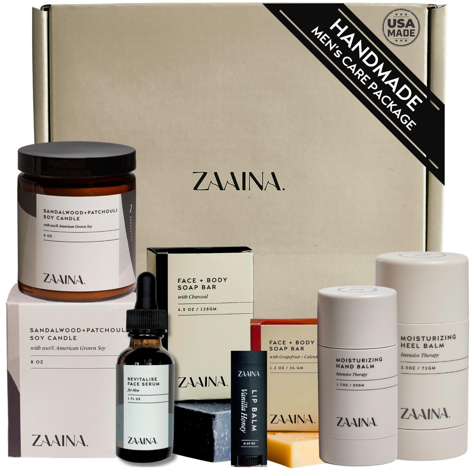 Men's Self Care Package, Relaxation Spa Gift Set for Him - Luxury Natural Handmade Men Skin Care Kit, Unique Self Care Gift for Men by ZAAINA