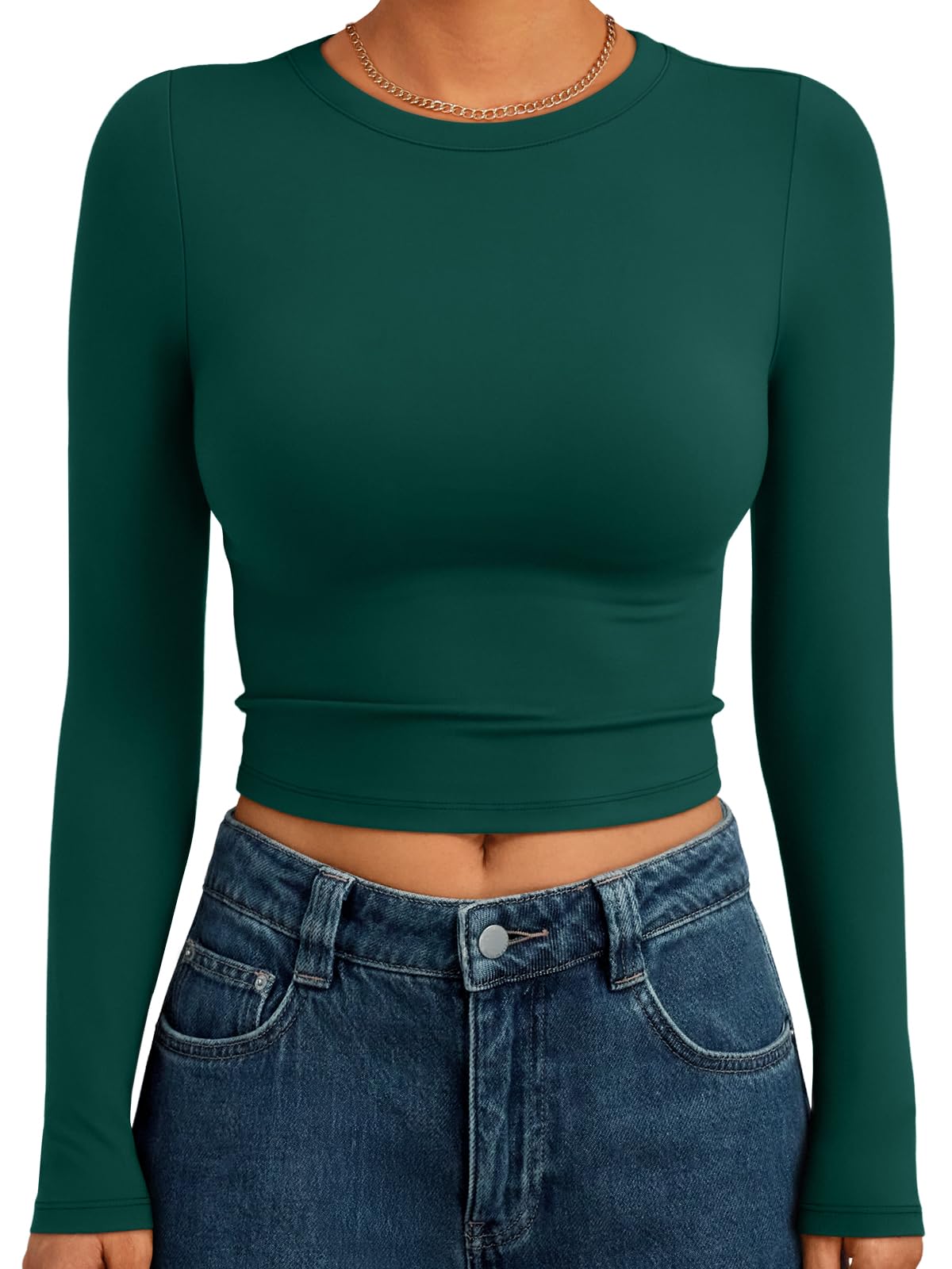 Trendy Queen Womens Long Sleeve Crop Tops Basic Slim Fitted Shirts Spring Fashion Outfits 2026 Teen Girl Clothes