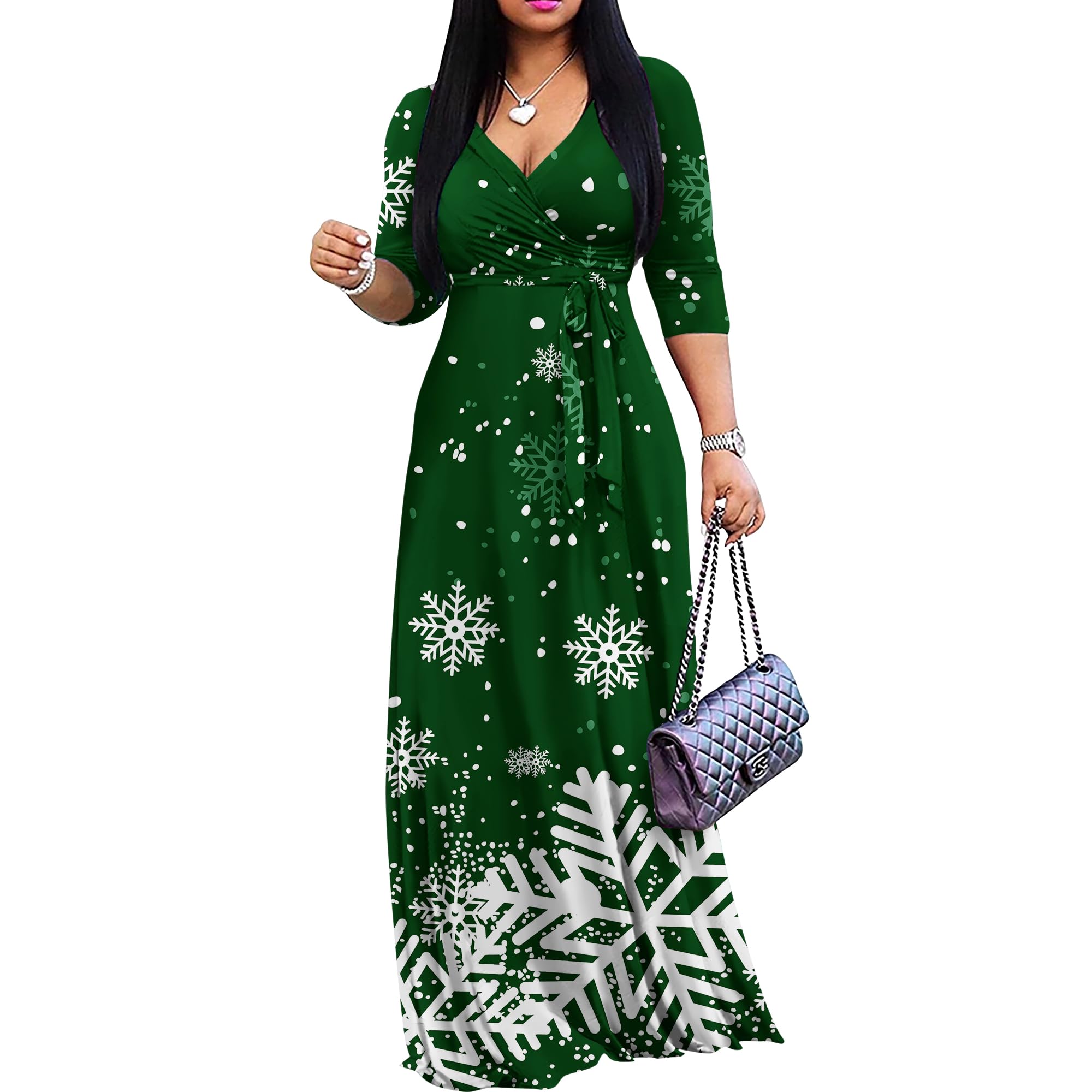 FANDEE Plus Size Maxi Dress for Women Casual Summer Sundress V-Neck 3/4 Sleeve