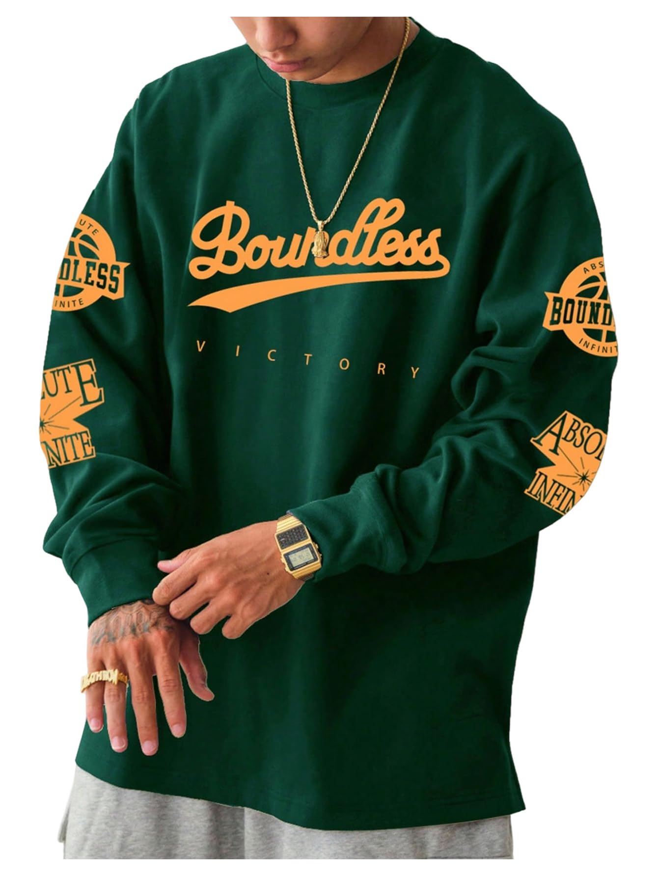 MakeMeChic Men's Graphic Oversized Sweatshirt Long Sleeve Crew Neck 90s Vintage Tee Shirts Streetwear