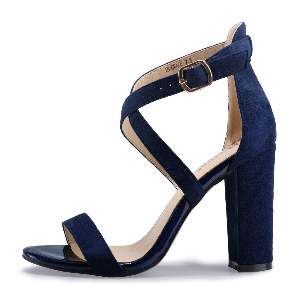 IDIFU Women's Chunky High Heel Sandal Strappy Open Toe Ankle Strap Dress Shoes for Women Bridesmaid Ladies in Wedding Bridal Evening Homecoming Prom