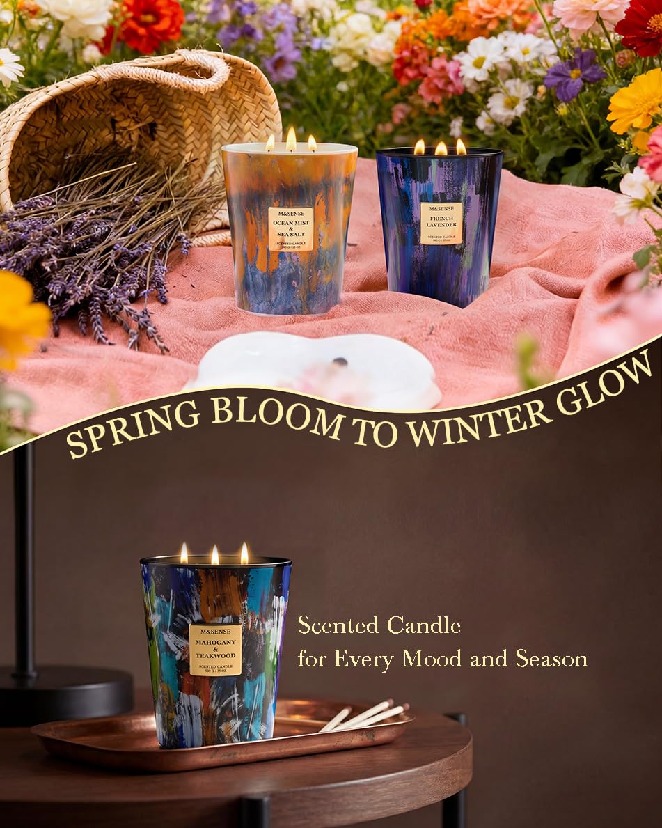 M&SENSE Summer Night Scented Soy Large Candle, 3-Wick 35oz 150 Hours Non-Toxic, Calming Stress Relief Candles for Home Scented Decor, Housewarming Gift for Men & Women
