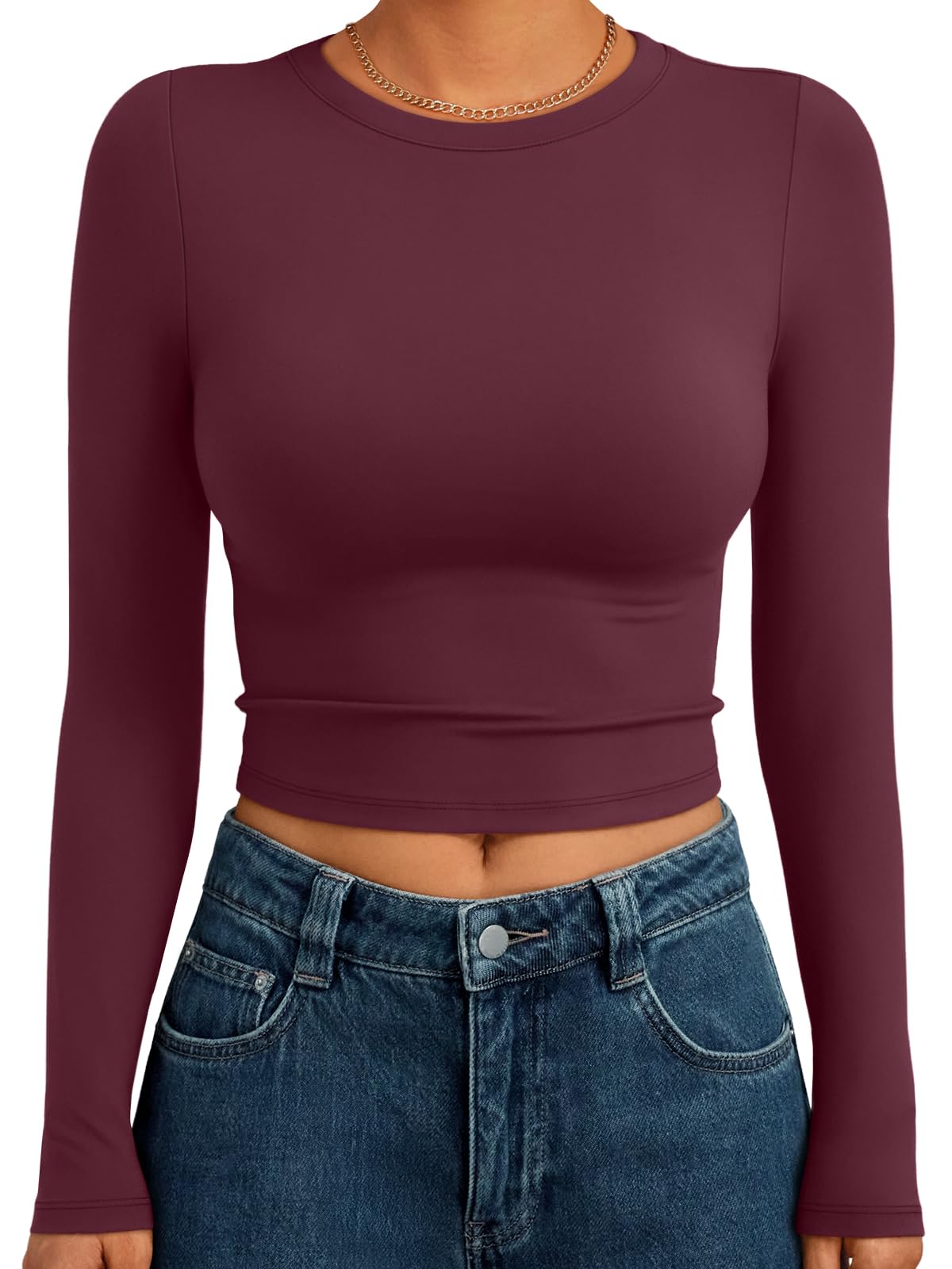 Trendy Queen Womens Long Sleeve Crop Tops Basic Slim Fitted Shirts Spring Fashion Outfits 2026 Teen Girl Clothes
