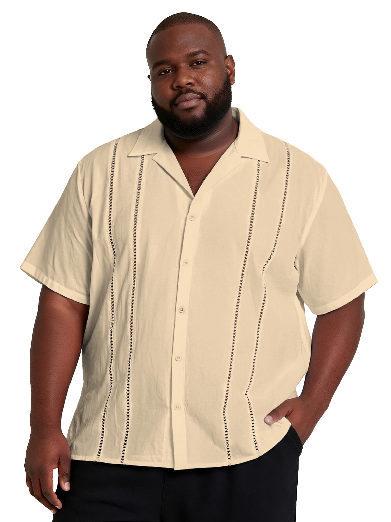 Yuyapu Big and Tall Guayabera Shirt for Men – Cuban Short Sleeve Button Up Summer Office & Beach Dress Shirt