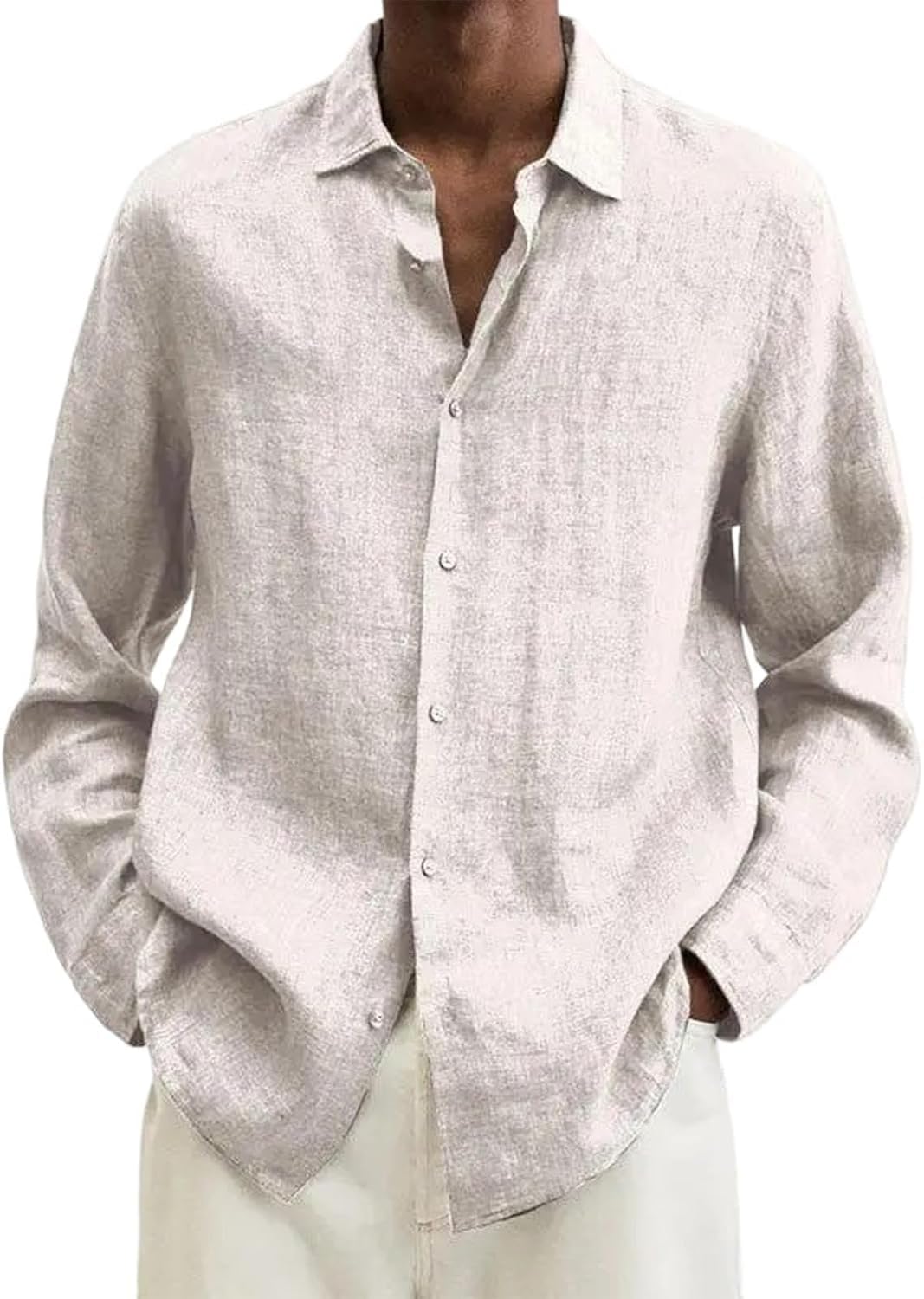 Cotton Linen Shirts for Men Button Down Casual Loose Fit Long Sleeve Summer Beach Shirts Vacation Tops