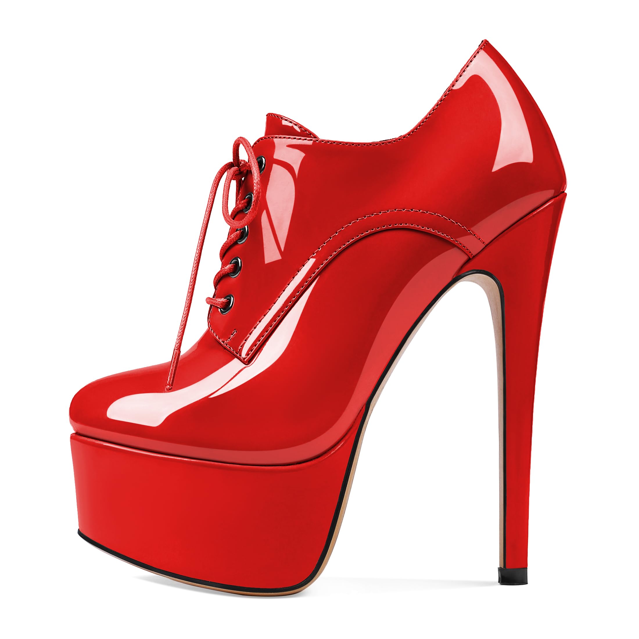SAMMITOP Women's Round Toe Lace Up Ankle Boots Platform High Heel Pumps Party Dress Shoes