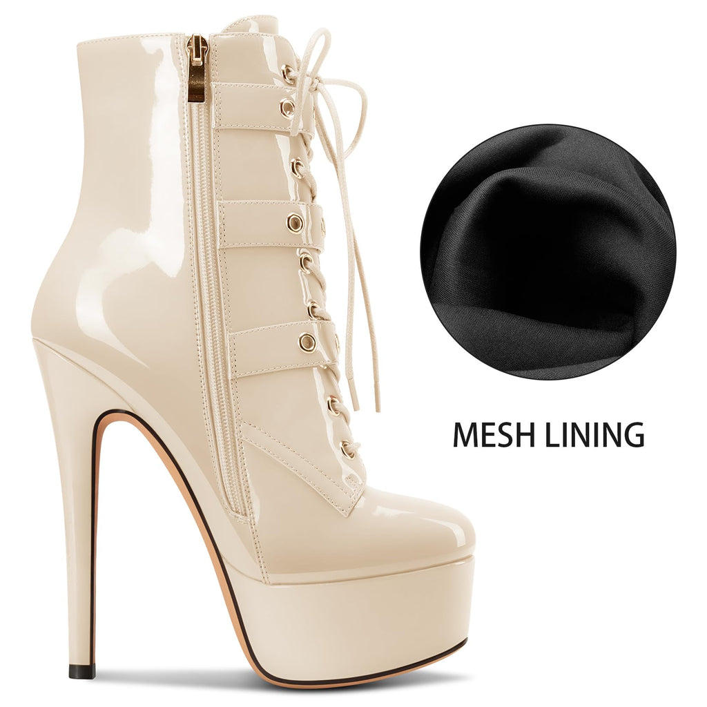 Aachcol Womens Stiletto Boots Platform Lace-up Ankle Boots Short Bootie High Heel Zipper Buckle Prom Party Dress Dance Shoes 6 Inches Heels