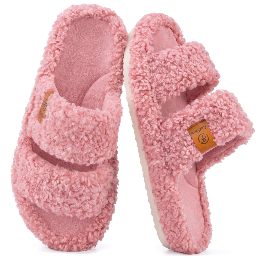EverFoams Womens Fuzzy Open-toe Slippers Soft Comfy Memory Foam Indoor House Shoes