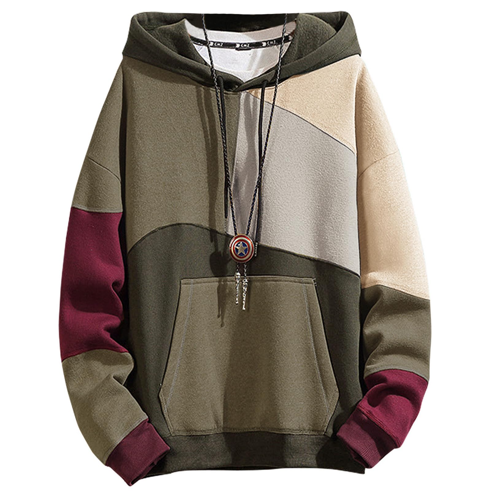 Covisoty Mens Casual Cotton Hoodies Contrast Color Pullover Mens Patchwork Hooded Sweatshirt Casual Long Sleeve