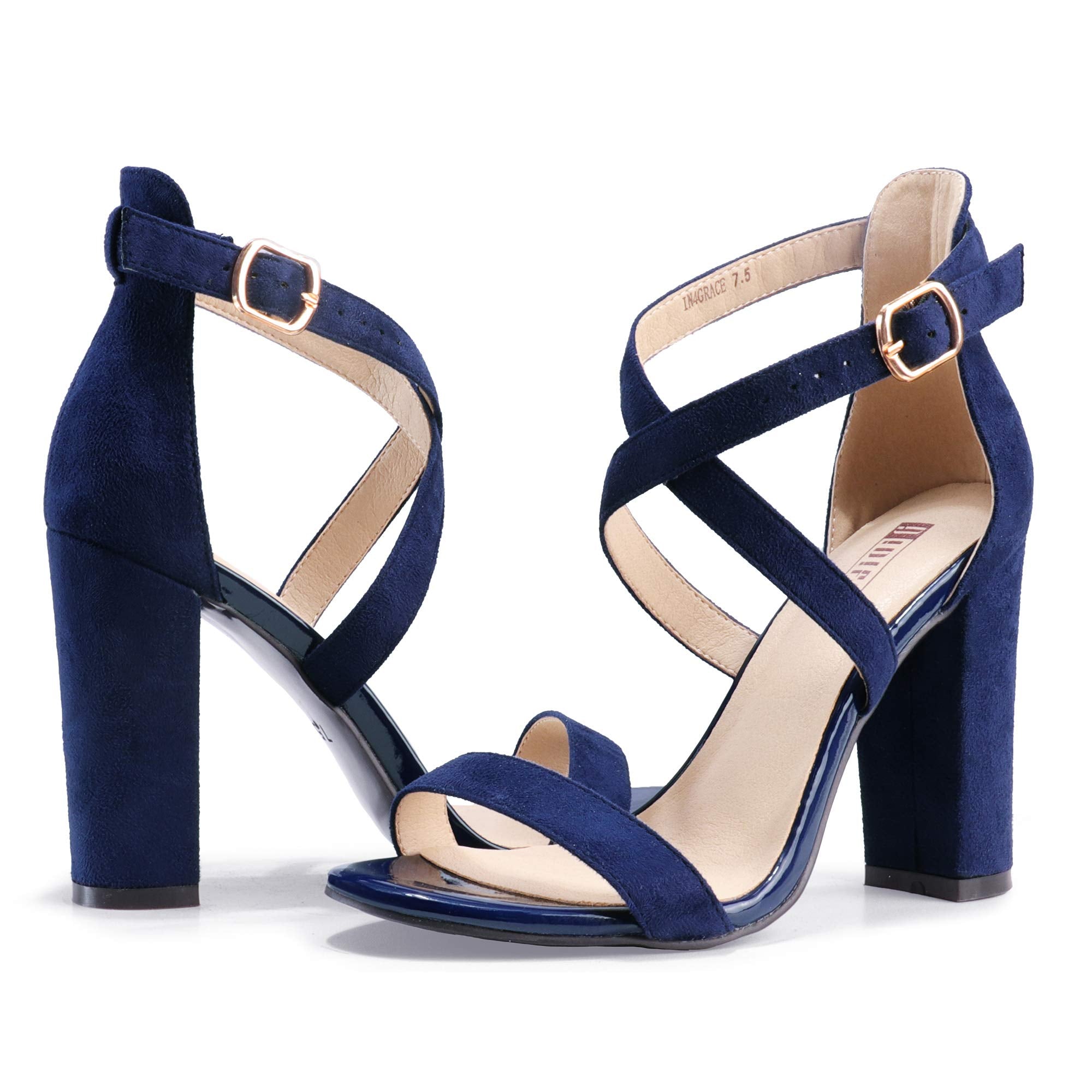 IDIFU Women's Chunky High Heel Sandal Strappy Open Toe Ankle Strap Dress Shoes for Women Bridesmaid Ladies in Wedding Bridal Evening Homecoming Prom