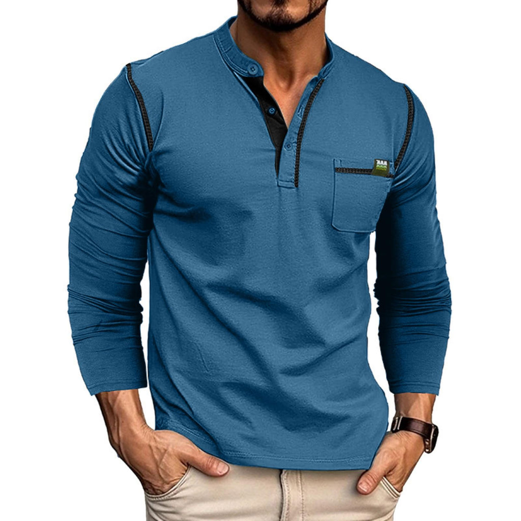 Men's Henley Shirts Short/Long Sleeve Casual Cotton T-Shirt Classic Button Basic Stylish Tees Tops