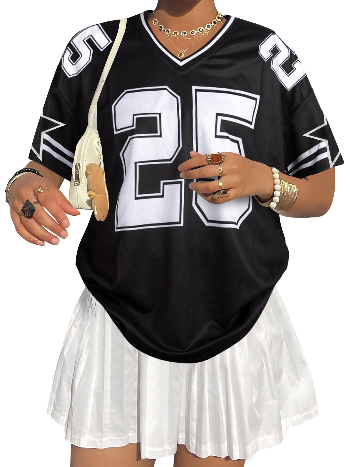 Jersey Shirts for Women Y2k Graphic Tees V Neck Baggy Streetwear Number Oversized T Shirt Summer Tops