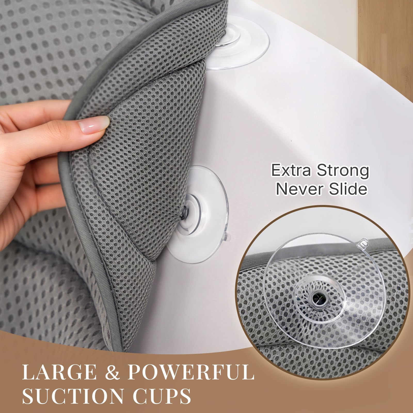 Bath Pillow Bathtub Pillow, Luxury Bath Pillows for Tub Neck and Back Support, Bath Tub Pillow Headrest with Soft 4D Mesh Fabric and Non-Slip Suction Cups, Relaxing Bath Accessories Spa Gifts
