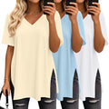 Huukeay 3 Pack Oversized Shirts for Women V Neck Workout T Shirt Casual Side Split Tee Short Sleeve Loose Tops Tunic Tops