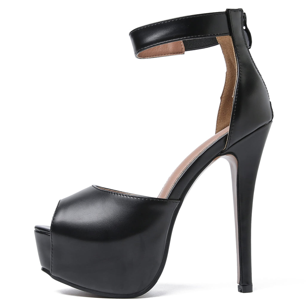 Enelauge Women's Sexy Ankle Straps Peep Toe Buckle Platform Stiletto Wedding Party High Heels Sandals