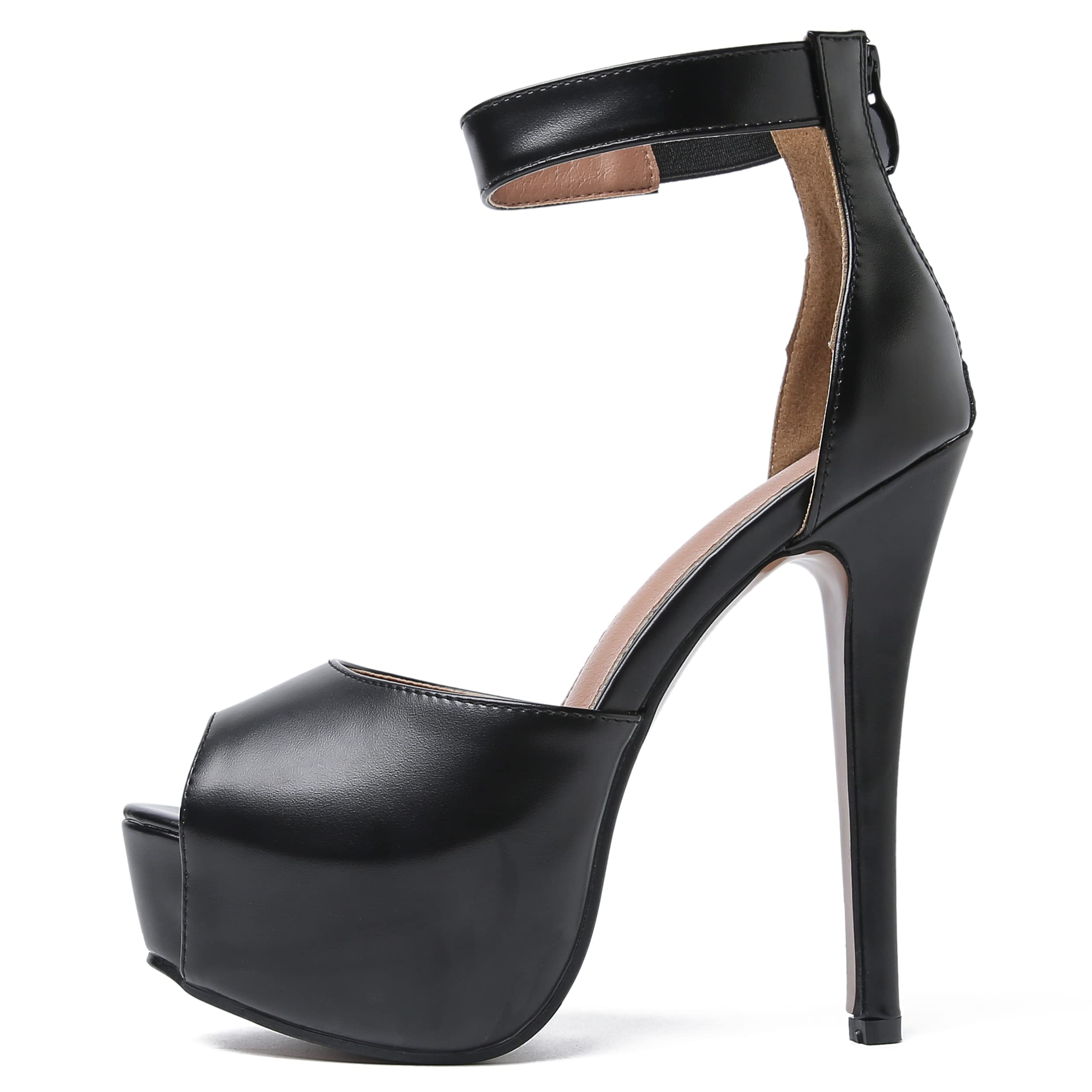 Enelauge Women's Sexy Ankle Straps Peep Toe Buckle Platform Stiletto Wedding Party High Heels Sandals