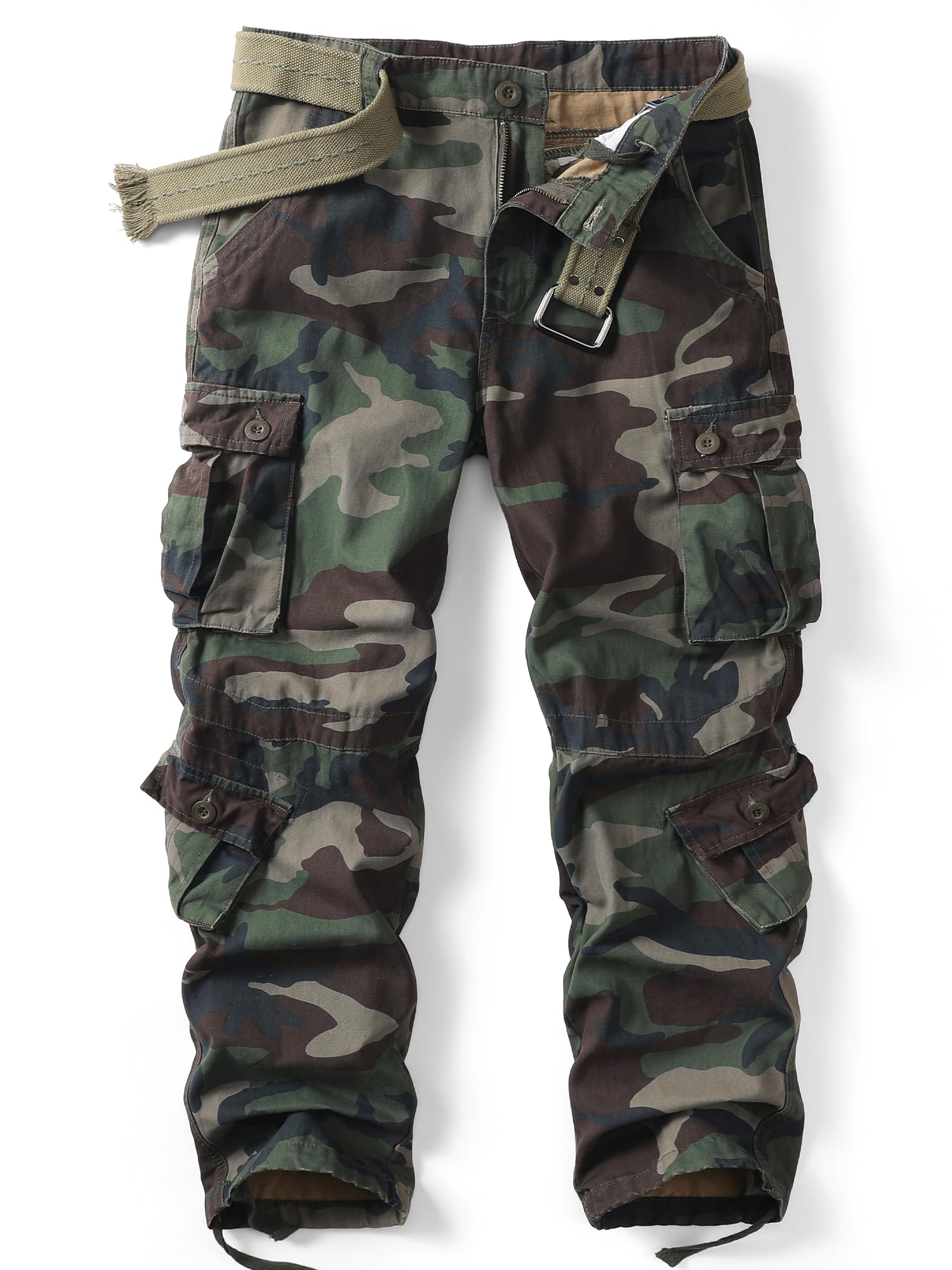 AKHIKING Men's Camo Cargo Work Pants Cotton Tactical Ripstop Casual Combat Pants with 8 Pockets