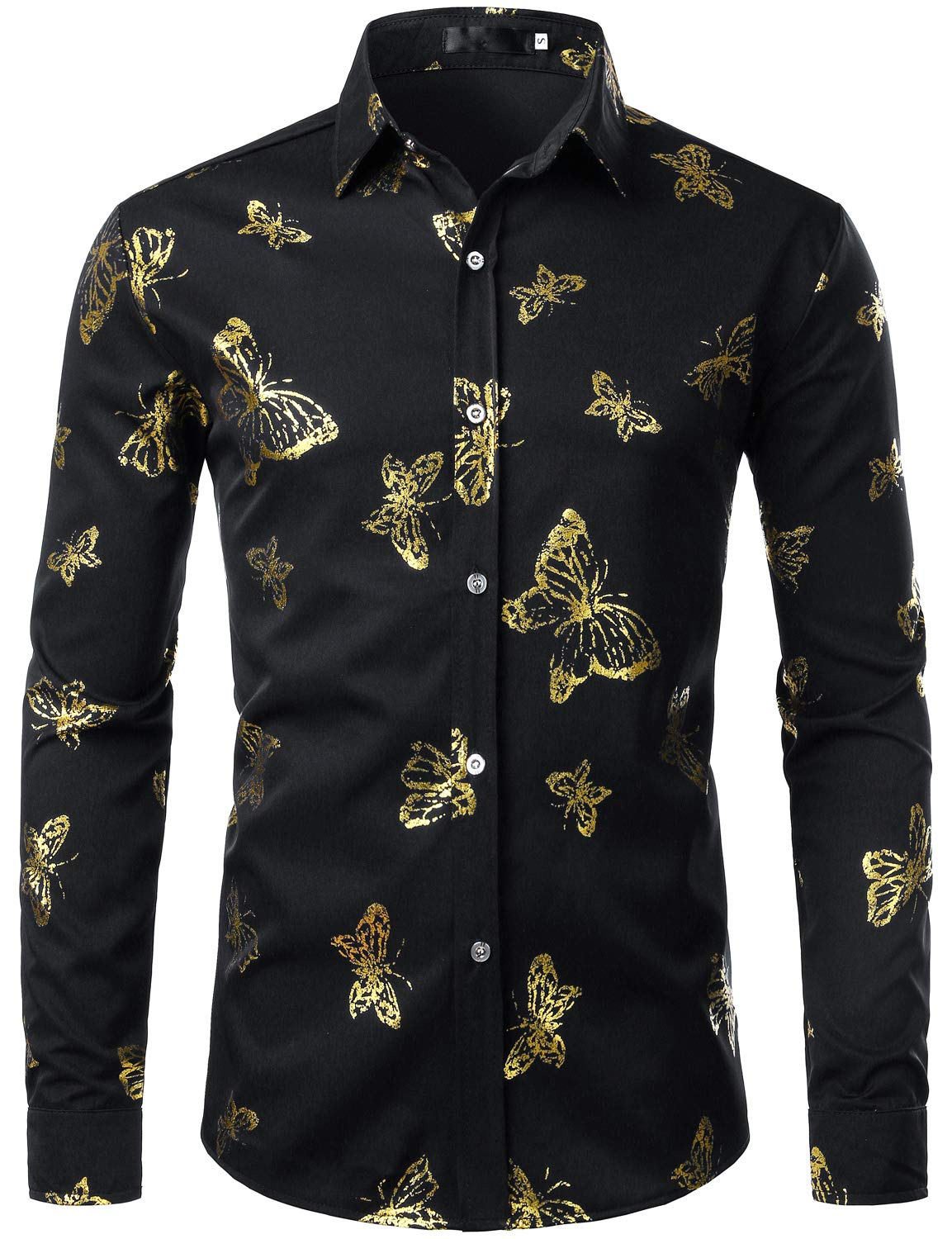 ZEROYAA Mens Hipster Printed Slim Fit Long Sleeve Button Up Party Dress Shirts