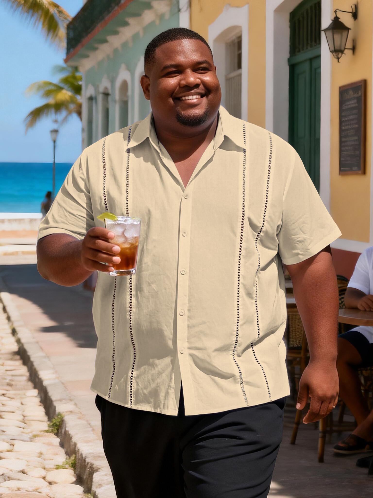 Yuyapu Big and Tall Guayabera Shirt for Men – Cuban Short Sleeve Button Up Summer Office & Beach Dress Shirt