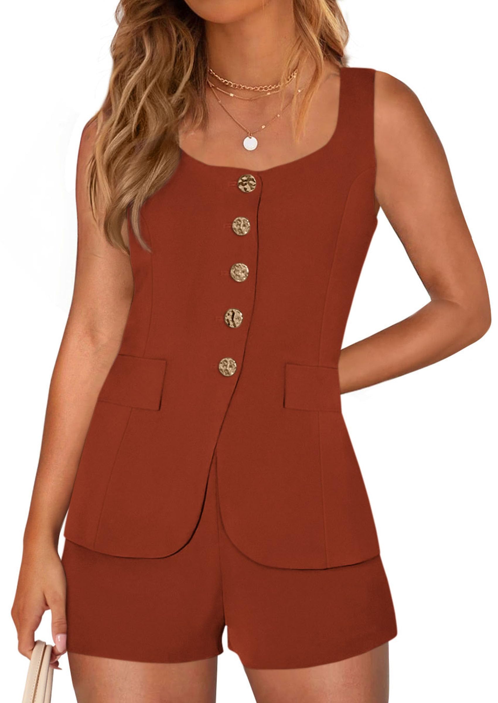 PRETTYGARDEN Womens 2 Piece Matching Sets 2026 Fashion Suit Vest Tops Shorts Set Spring Business Casual Vacation Outfits