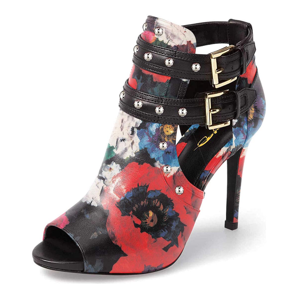 XYD Women Chic Studs Peep Toe Ankle Bootie High Heel Pumps Buckled Double Straps Cutout Fashion Party Shoes