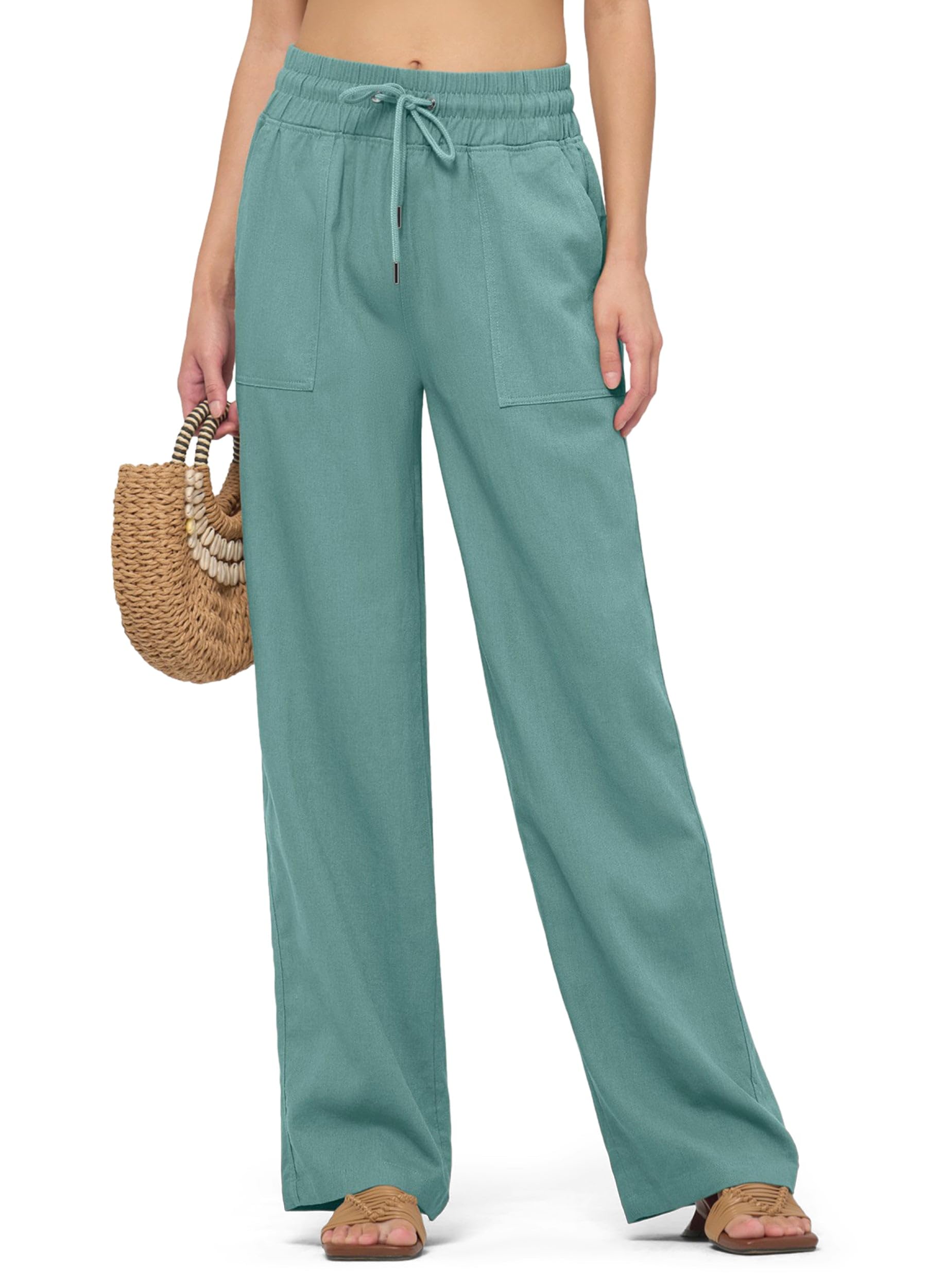 Willit Women Linen Pants Wide Leg Casual Palazzo Pants Cotton Linen Lounge Beach Summer Pants with Pockets 29"/31"/ 33"